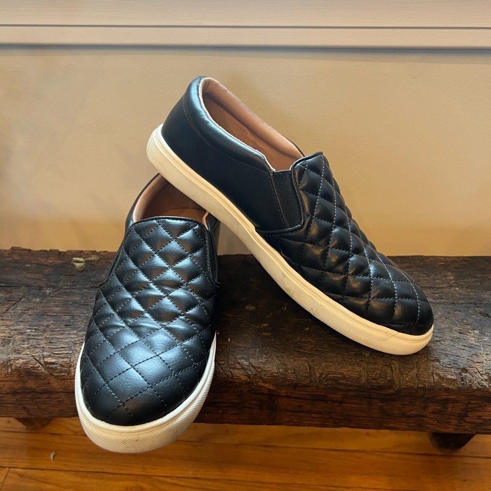Black Quilted Slip On Sneakers